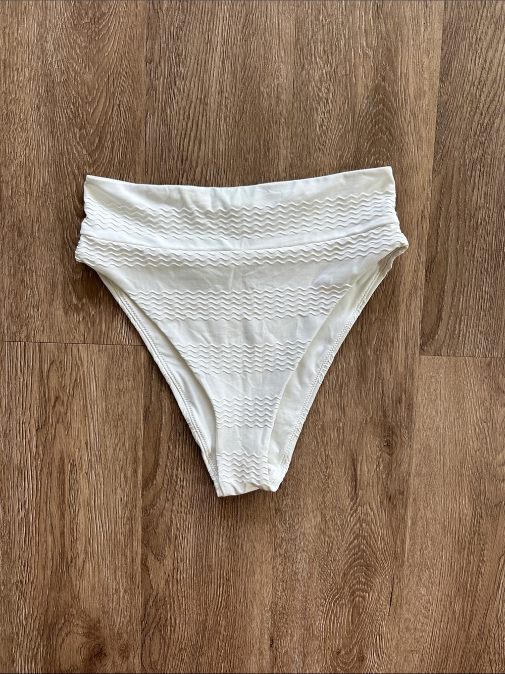 Aerie High Cut Cheeky Bikini Bottom White Small Textured